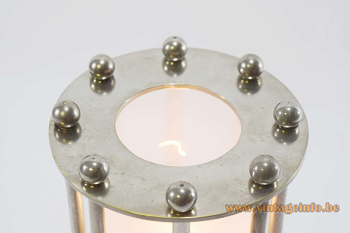 1930s modernist table lamp nickel-plated metal chrome ball nuts frosted glass tube 1920s art deco
