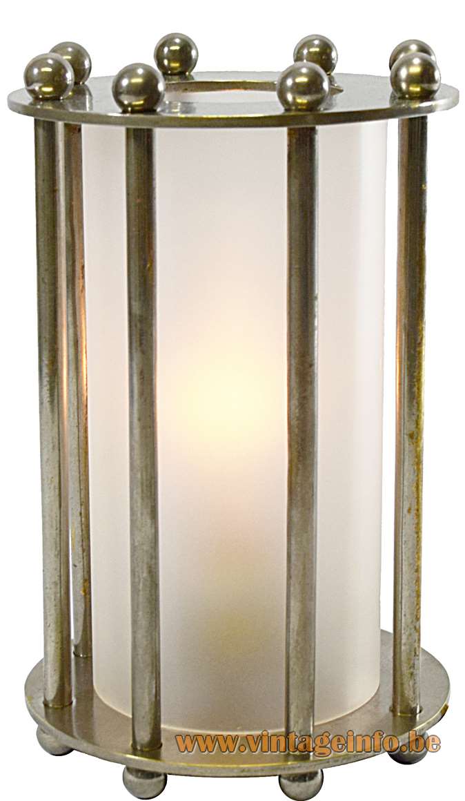 1930s modernist table lamp nickel-plated metal chrome ball nuts frosted glass tube 1920s art deco