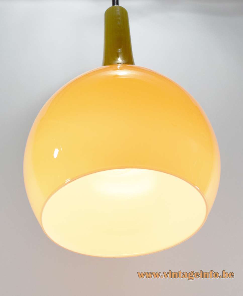 BASE Italy crystal glass pendant lamp vanilla yellow Murano globe style ampshade 1960s 1970s