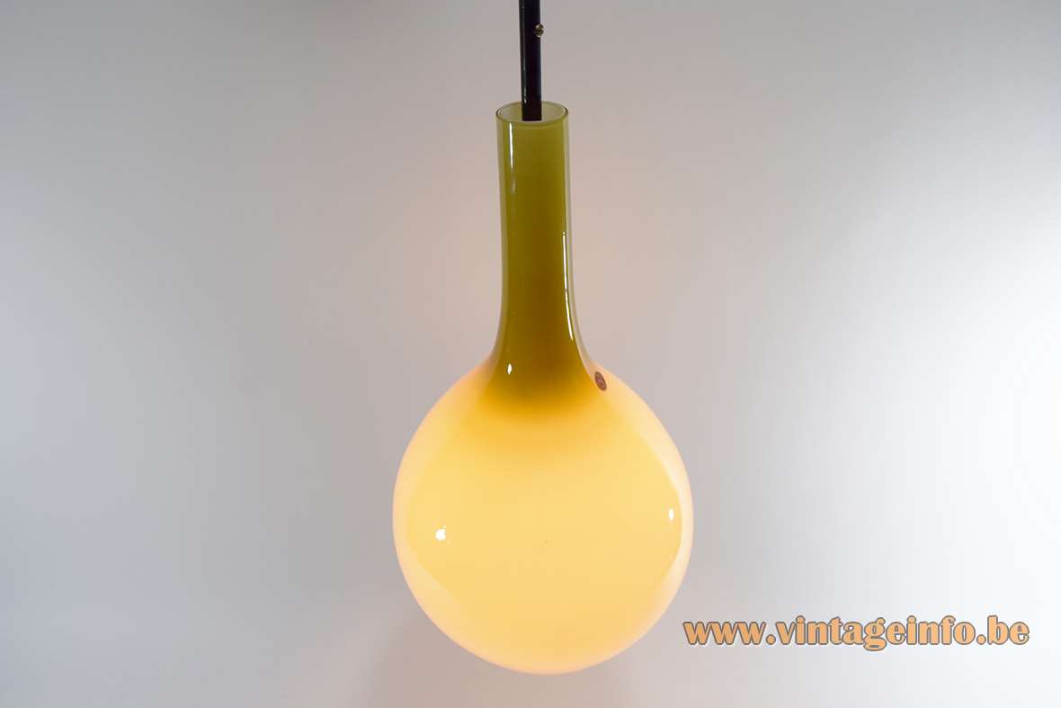 BASE Italy crystal glass pendant lamp vanilla yellow Murano globe style ampshade 1960s 1970s