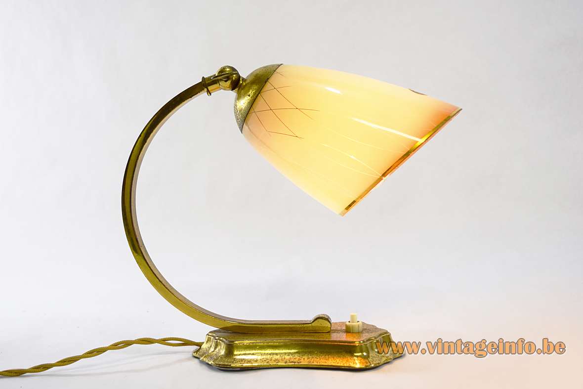 Lacroix wall or table lamp in brass plated metal and striped glass from the 1940s 1950s
