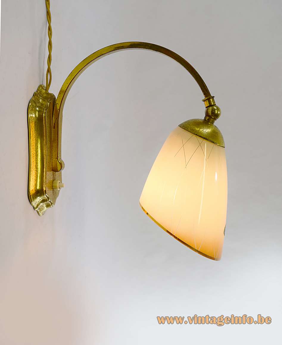 Lacroix wall or table lamp in brass plated metal and striped glass from the 1940s 1950s