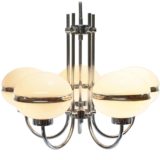 Chrome opal glass globes chandelier chrome ring lampshade curved metal rods Massive Belgium 1960s 1970s