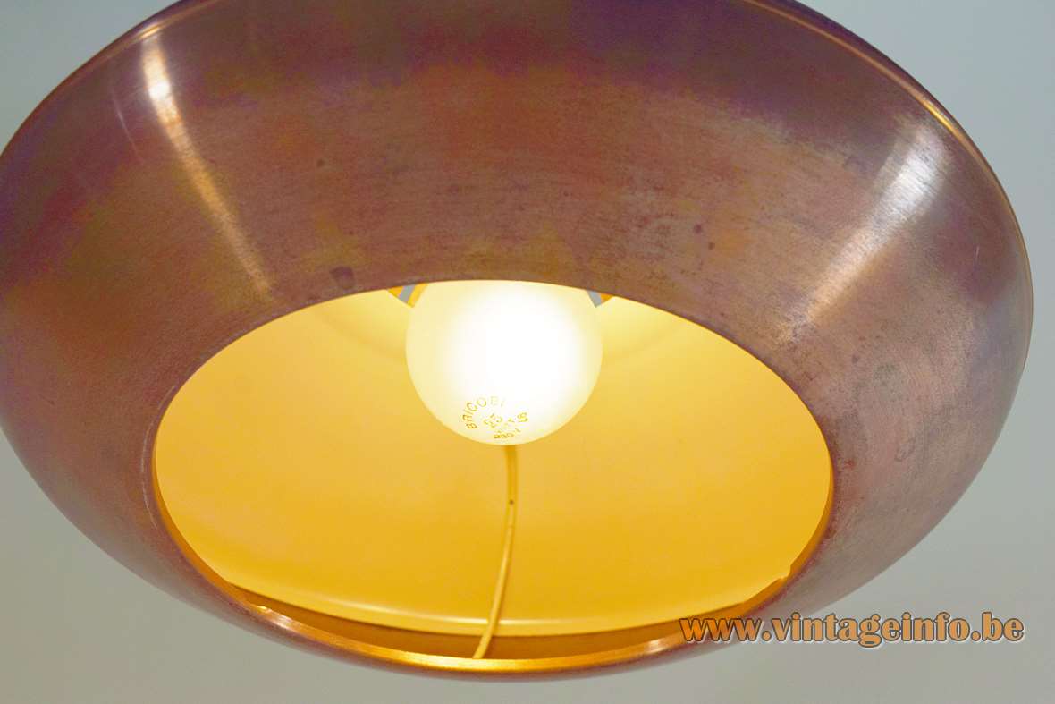 1960s copper wrinkle paint pendant lamp UFO lampshade perforated cone Herda The Netherlands E27 socket 1950s 