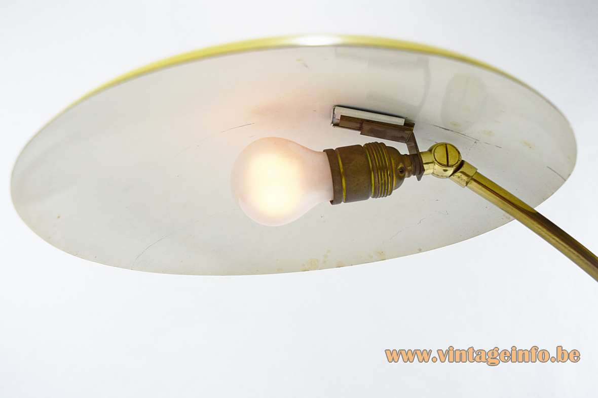1950s Cosack desk lamp black wrinkle painted cast iron base brass rod yellow mushroom lampshade 1960s