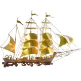 1970s brutalist sailboat wall lamp copper & brass metal ship design: Daniel Dhaeseleer 1980s Belgium