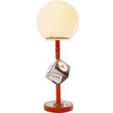 Diamond cutting early retirement table lamp with a chrome dice cube and opal globe 1970s 1982