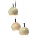 Eyeball cascade pendant lamp 3 cream ochre metal globe lampshades black ceiling mount 1970s 1980s Massive