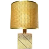 Fratelli Mannelli travertine table lamp rectangular limestone base cane reed wicker round lampshade E27 socket 1960s