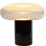 Leucos Gill table lamp design: Roberto Pamio black Murano glass base clear & white mushroom lampshade 1960s