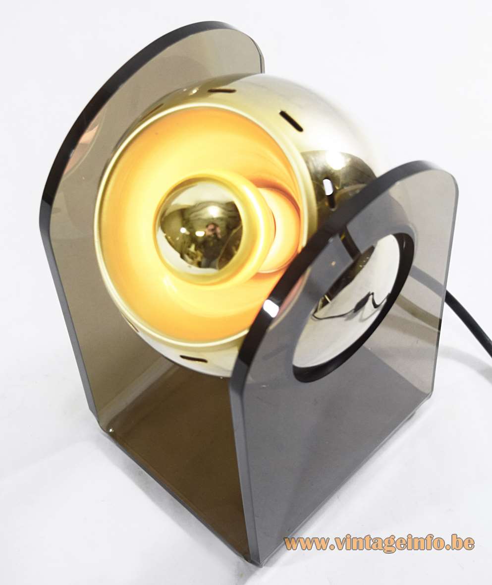 Gino Sarfatti model 540 table lamp smoked acrylic base gold chrome globe made by Insta GmbH Germany