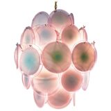 Gino Vistosi blue & pink discs chandelier 36 Murano glass dishes chrome wire frame Mazzega 1960s 1970s