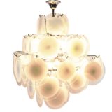 Gino Vistosi 36 white discs chandelier chrome wire frame Murano glass AV Mazzega 1960s 1970s Italy