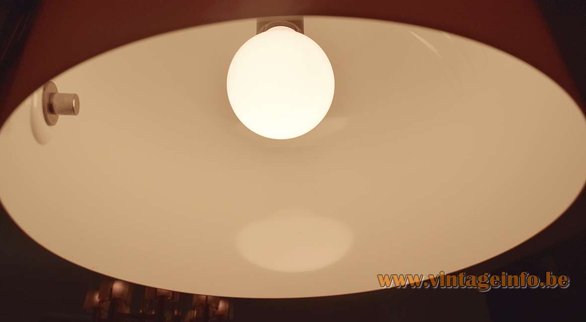 Harvey Guzzini Arc floor lamp aluminium round base ashtray chrome rod acrylic Perspex lampshade 1960s 1970s