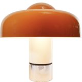 Harvey Guzzini Brumbry table lamp 1969 design: Luigi Massoni chrome base brown acrylic mushroom lampshade Italy