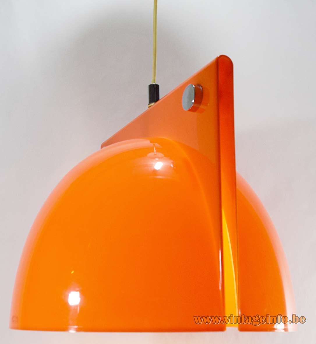 Harvey Guzzini Orione pendant lamp orange acrylic lampshade chrome nuts 1968 design: Lampa & Brazzoli 1960s 1970s