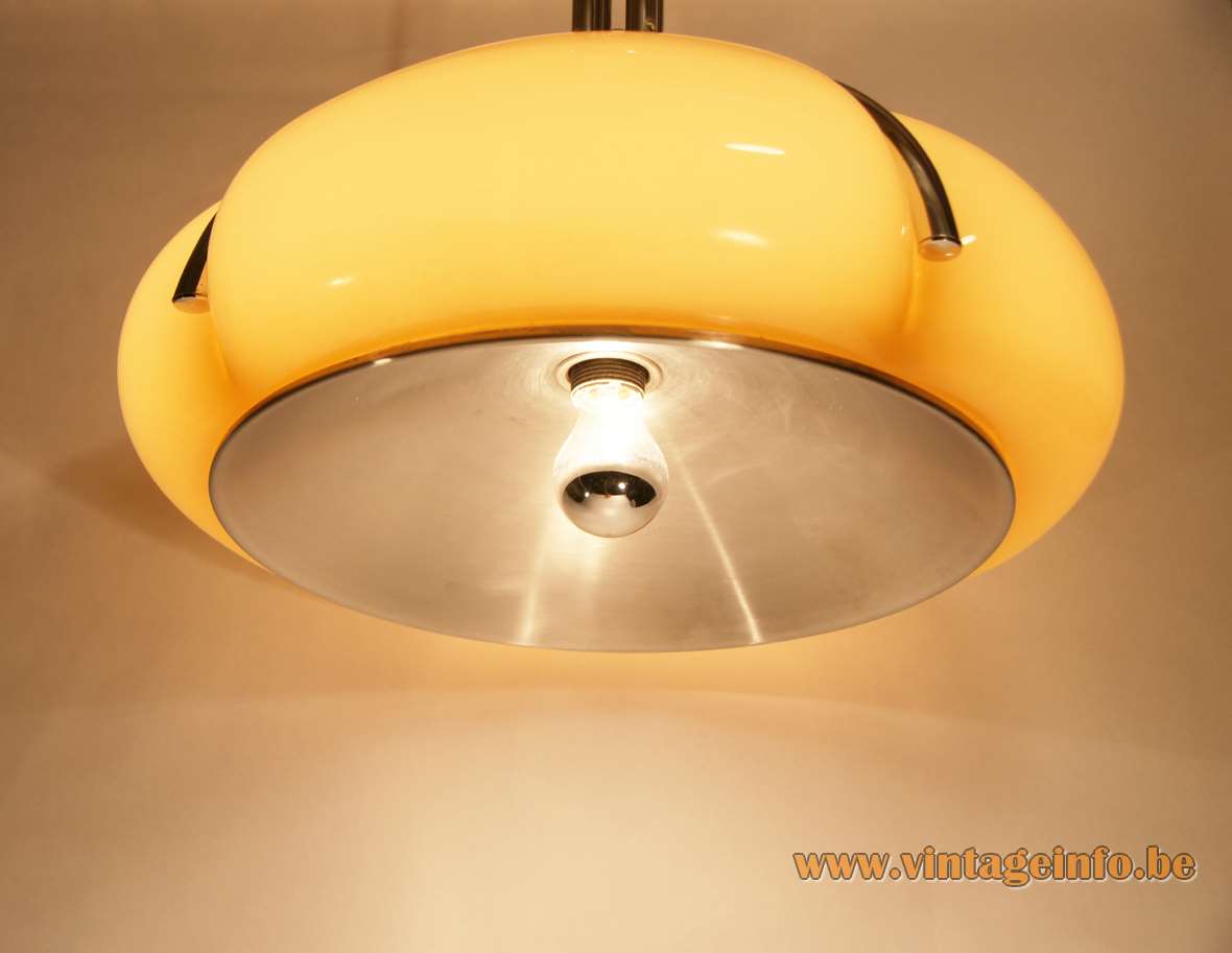 Harvey Guzzini Quadrifoglio pendant lamp in chrome and brown acrylic perspex no Gae Aulenti 3 bulbs