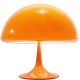Harvey Guzzini Toledo table lamp 1965 design: Luigi Massoni orange acrylic mushroom lampshade aluminium base 1960s