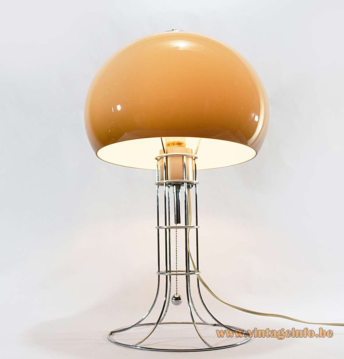 Herda mushroom table lamp chrome wire base and a brown acrylic globe lampshade pull cord switch 1970s