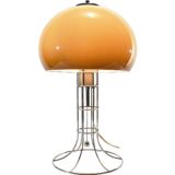 Herda mushroom table lamp chrome wire base and a brown acrylic globe lampshade pull cord switch 1970s