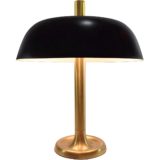 Hillebrand table lamp 7377 thick brass base & rod black aluminium mushroom lampshade Germany 1970s design