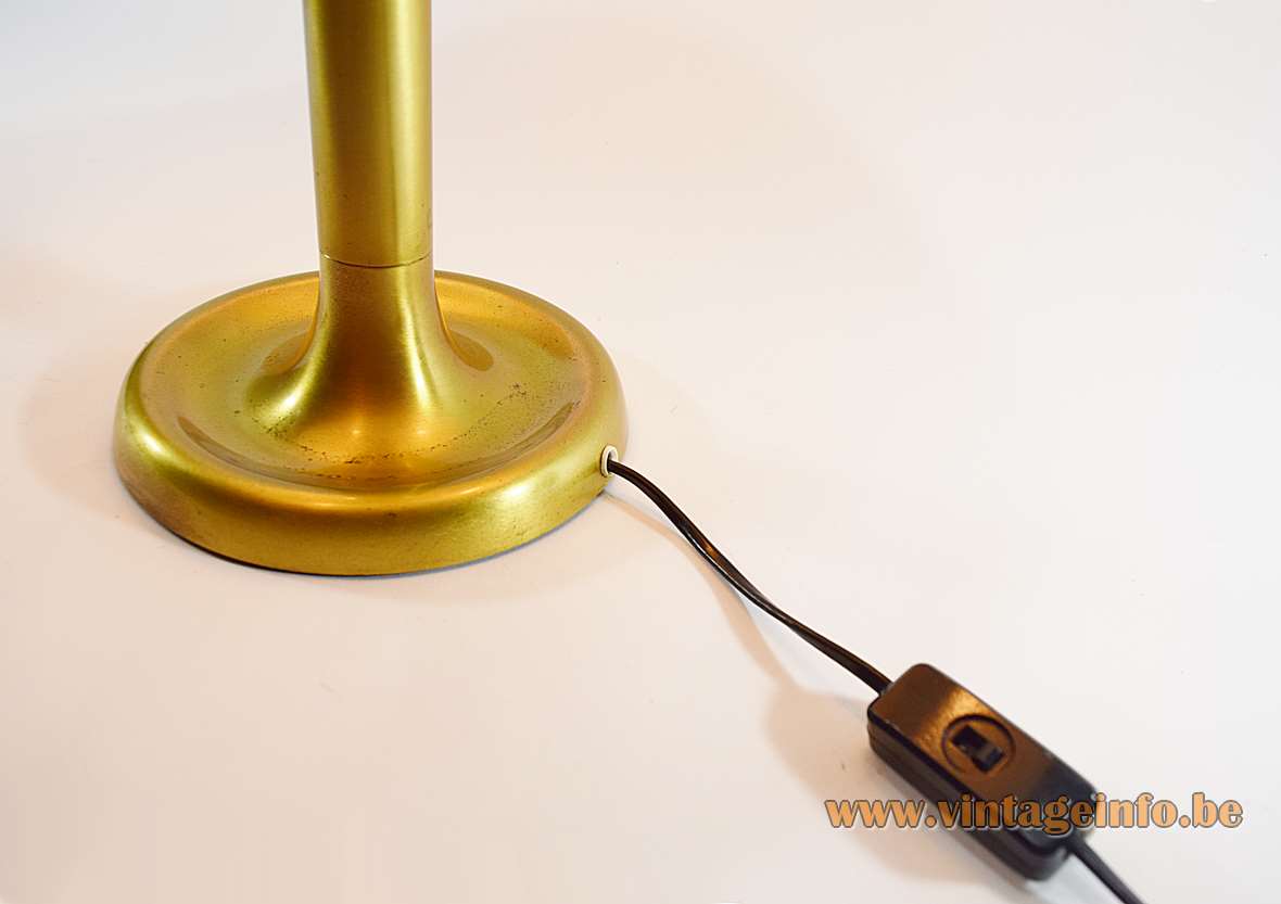 Hillebrand table lamp 7377 round brass base & rod black switch on wire Germany 1970s design
