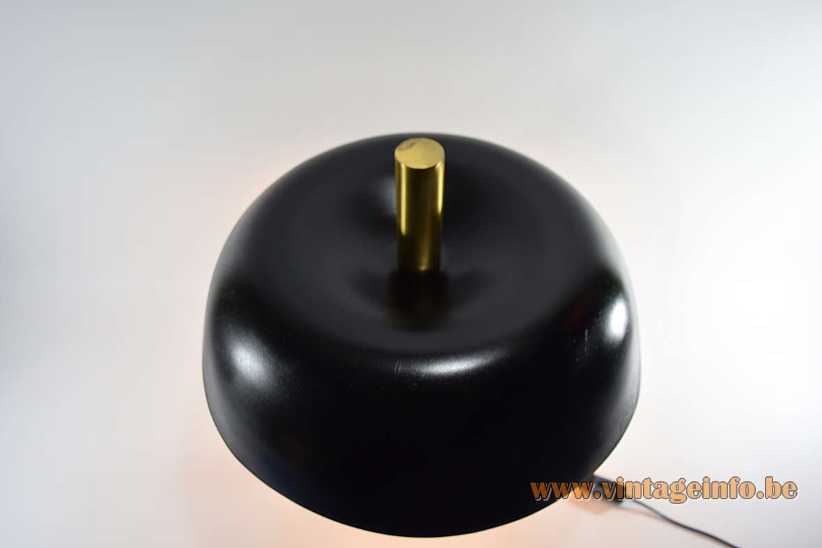 Hillebrand table lamp 7377 thick brass base & rod black aluminium mushroom lampshade Germany 1970s design