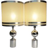 Hustadt-Leuchten chrome table lamps with a round base and globe lampshade with 3 aluminium rings