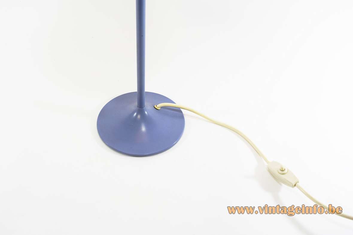 1960s indigo globe table lamp round base long purple metal rod opal glass sphere E14 socket