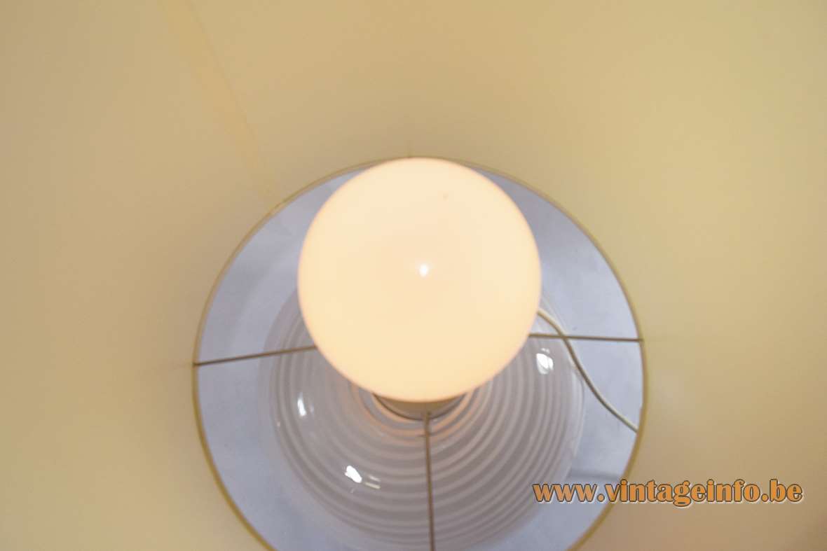 La Murrina table lamp design: Lino Tagliapietra clear white striped Murano glass base fabric lampshade 1960s 1970s