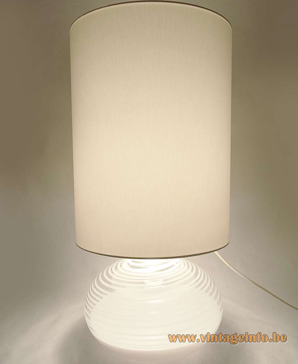 La Murrina table lamp design: Lino Tagliapietra clear white striped Murano glass base fabric lampshade 1960s 1970s