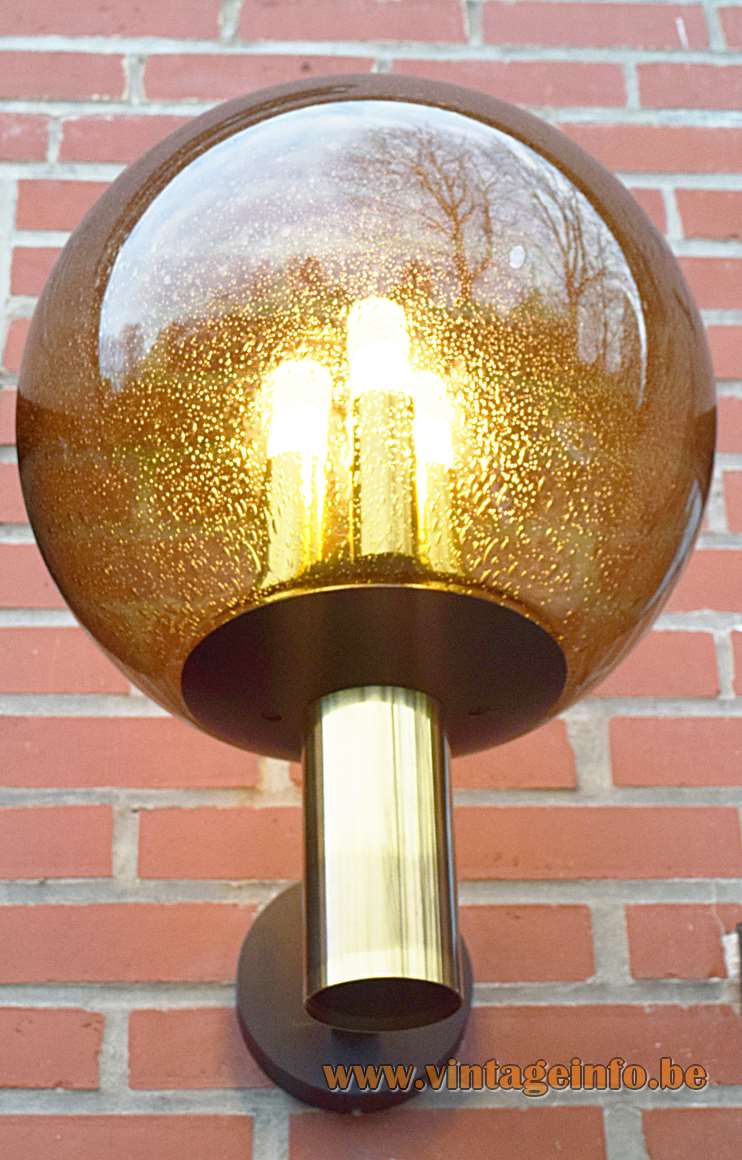 Glashütte Limburg bubble glass garden wall lamp in brass with 3 E14 bulbs inside a globe
