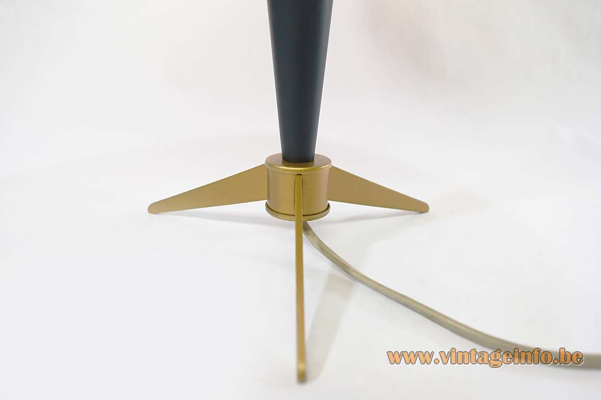 Louis Kalff Bijou desk lamp tripod brass base green mushroom lampshade 1960s 1970s Philips E27 socket