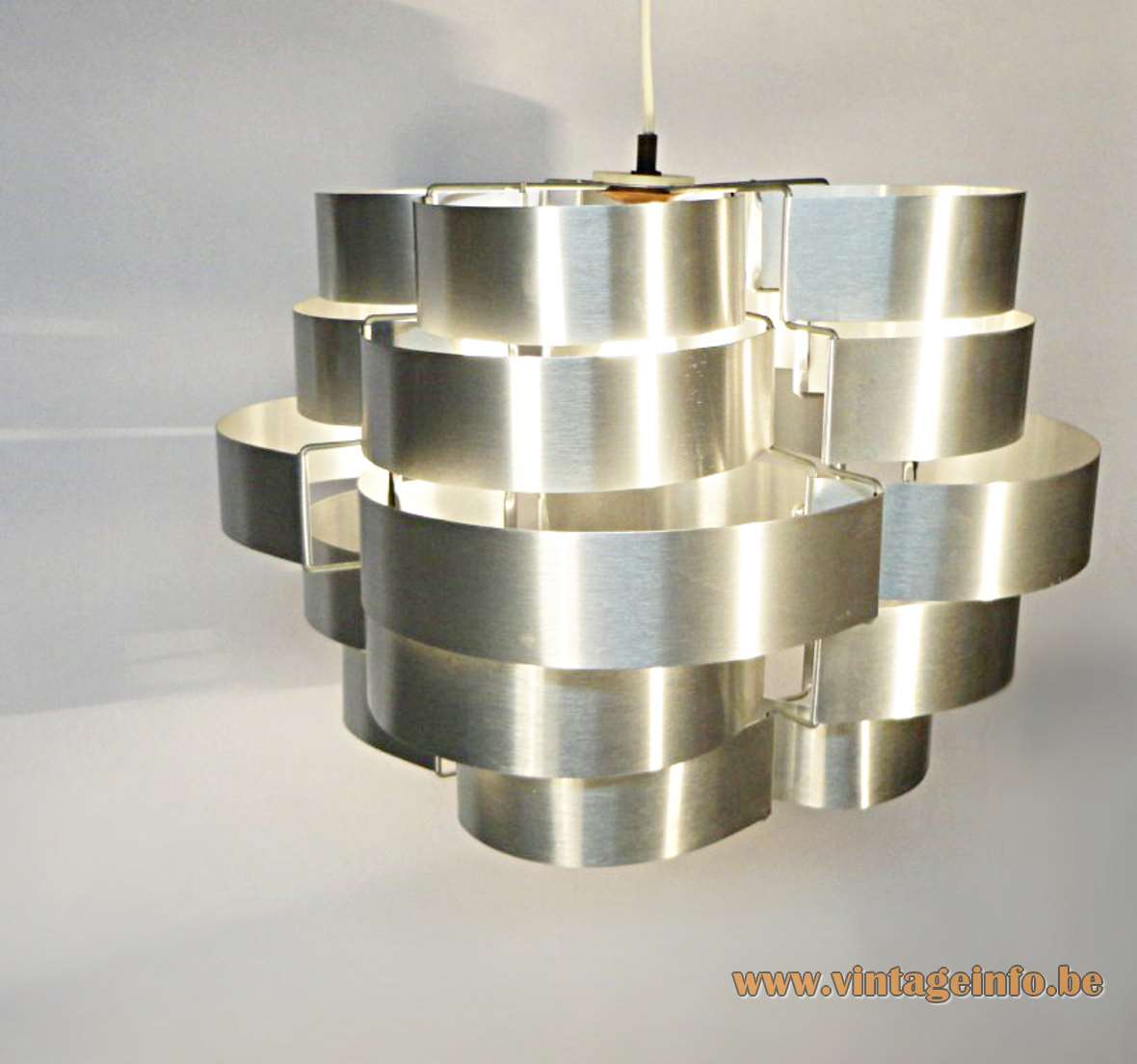 Max Sauze aluminium pendant lamp made in the 70s of folded slats designed by Max Sauze