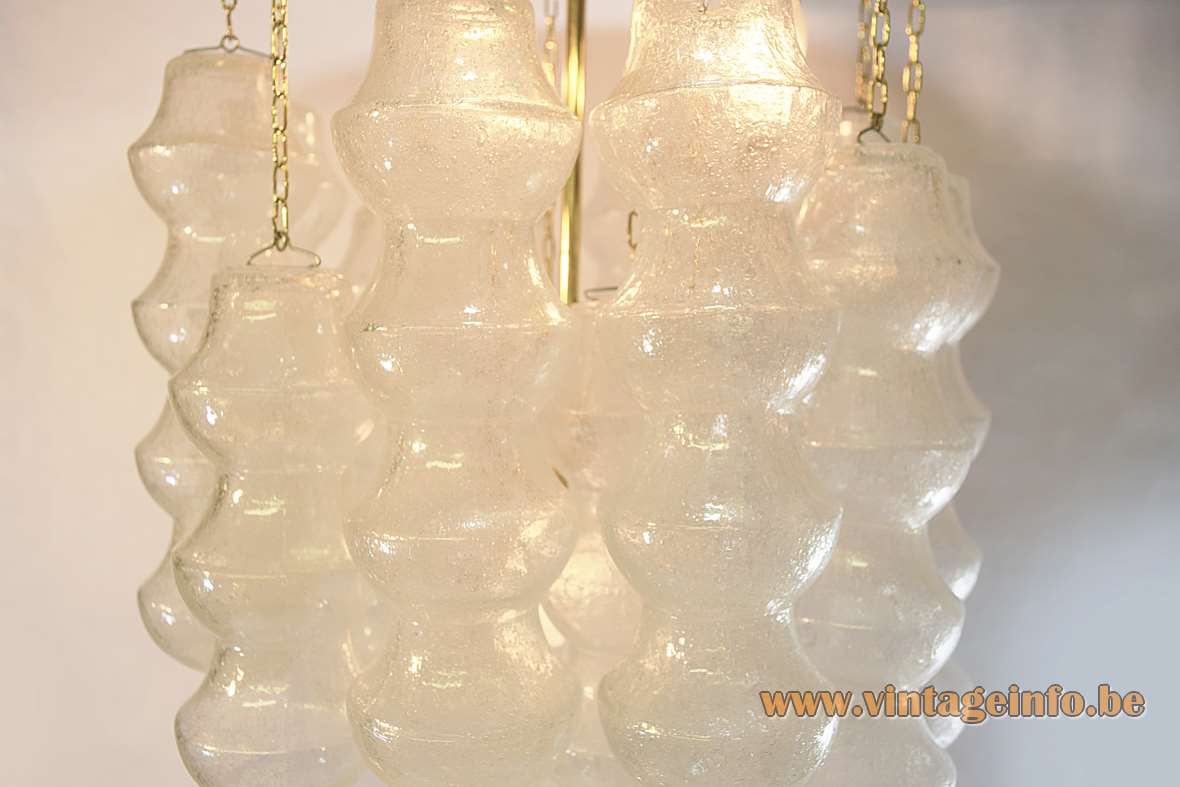 Murano bubble glass flush mount ceiling lamp brass chains 18 hand blown parts 1960s 1970s Italy