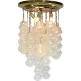Murano bubble glass flush mount ceiling lamp brass chains 18 hand-blown parts 1960s 1970s Italy