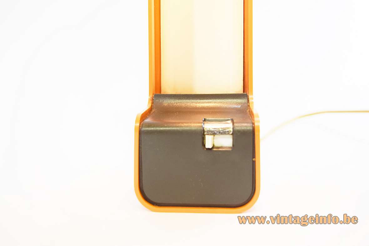 Nanbu Ell table lamp orange plastic base & white acrylic foldable lampshade Vademecum Joe Colombo design 1970s