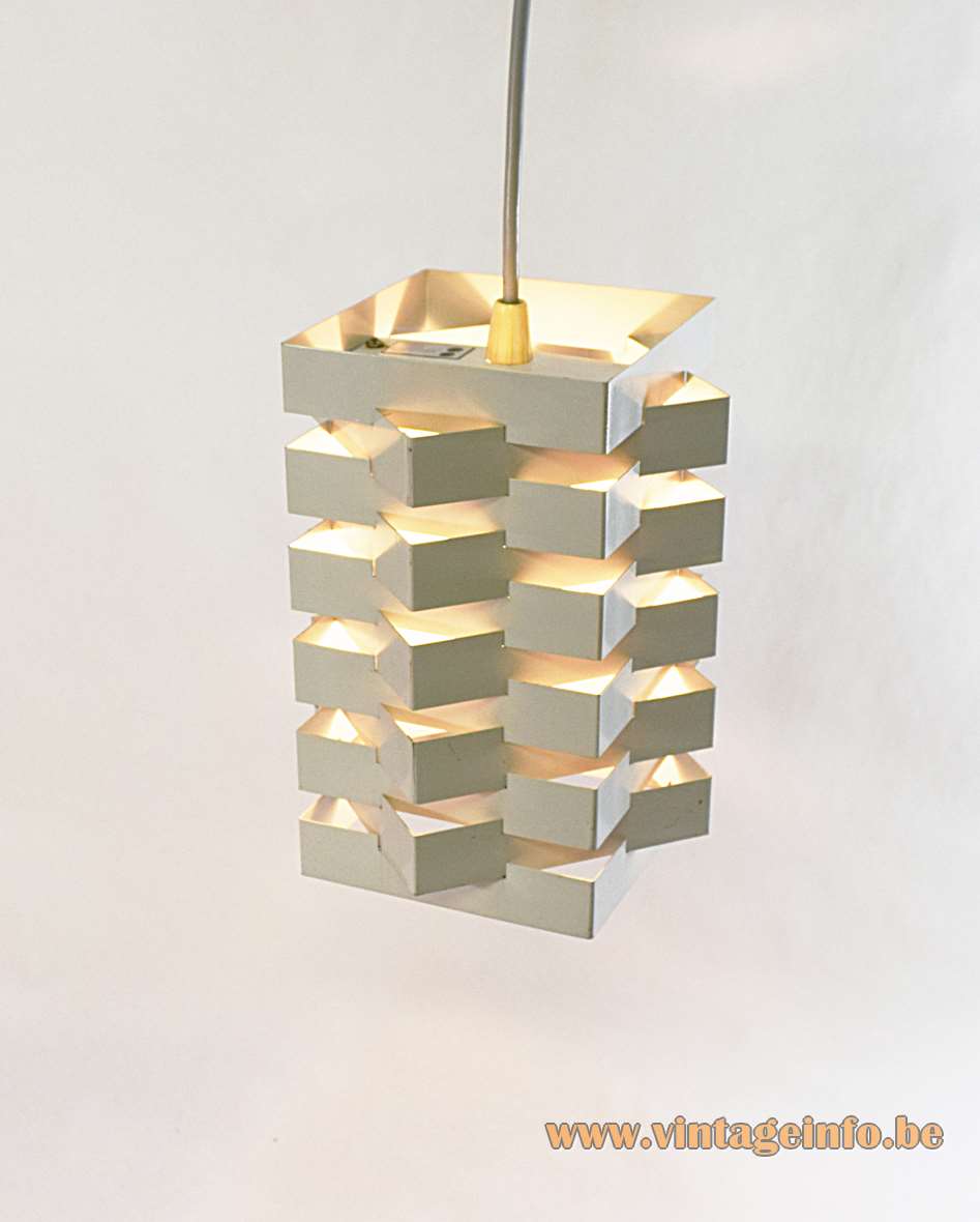 Nordisk Solar pendant lamp white metal square folded slats stacked crosswise design: Esmann & Jensen 1960s Denmark 