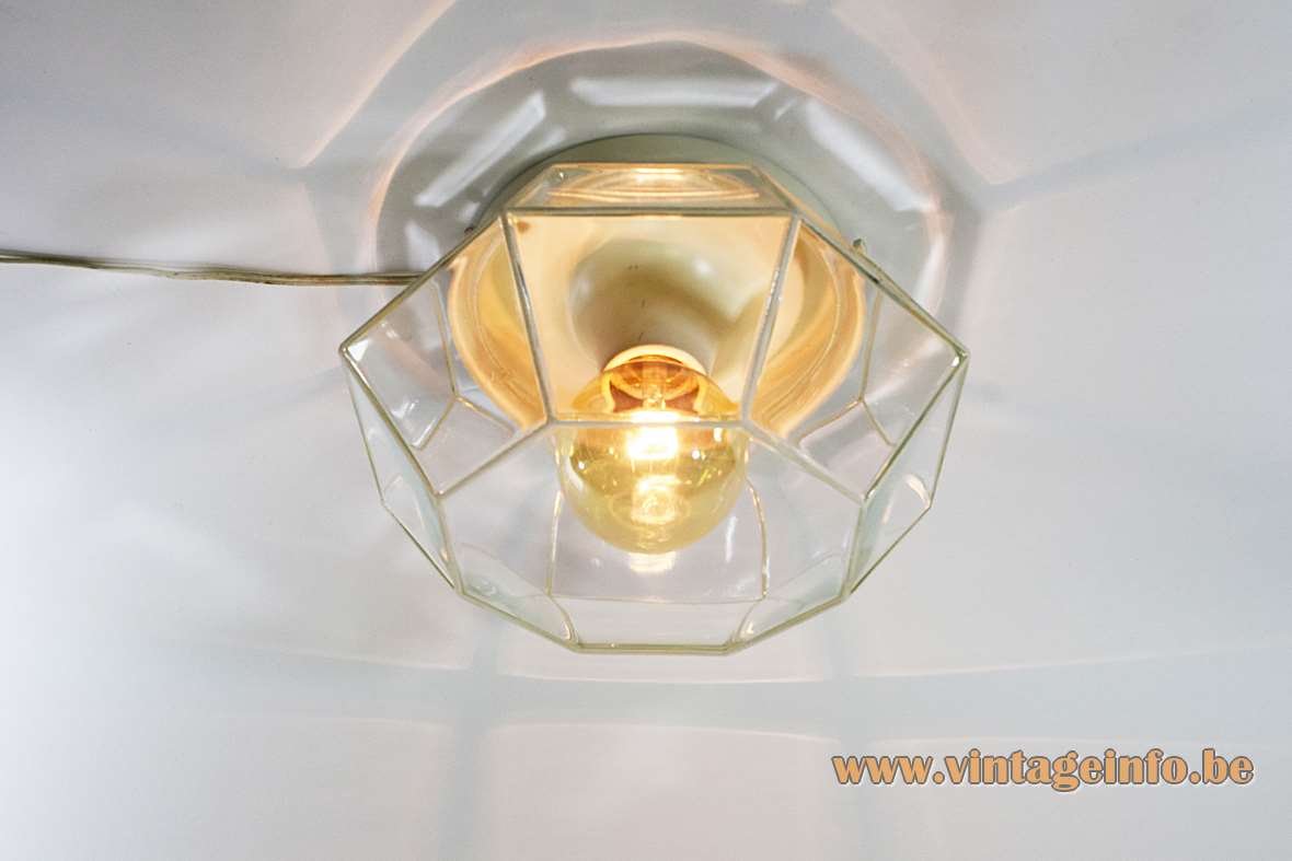 Glashütte Limburg octagon flush mount clear glass planes white metal ceiling mount 1950s 1960s 1970s Germany