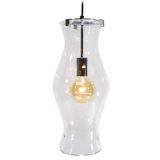 Peill+Putzler clear glass pendant lamp chrome tubes curved convex & concave tubular lampshade 1970s Germany