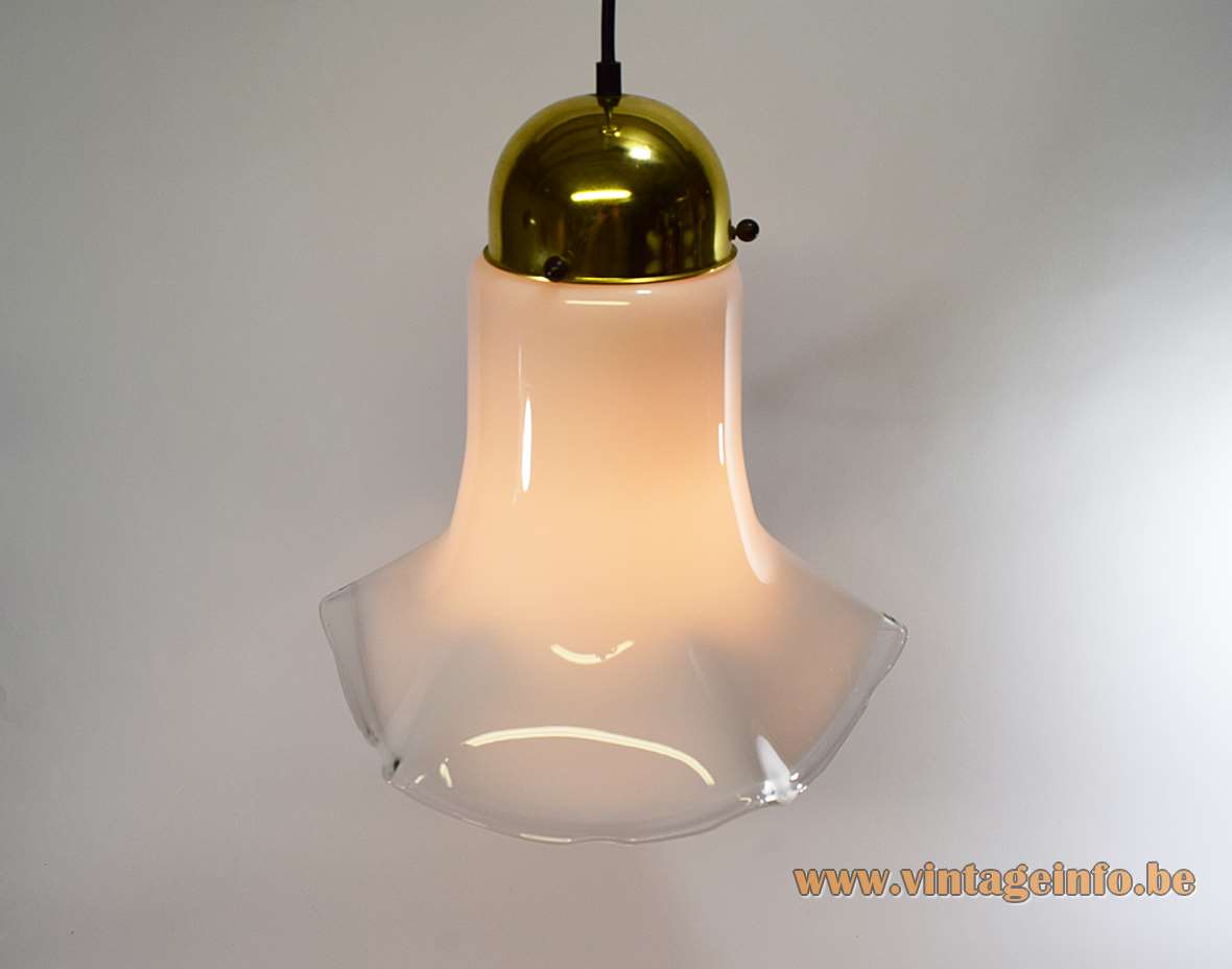 Peill + Putzler petunia pendant lamp clear & white glass flower lampshade petticoat style 1960s 1970s Germany