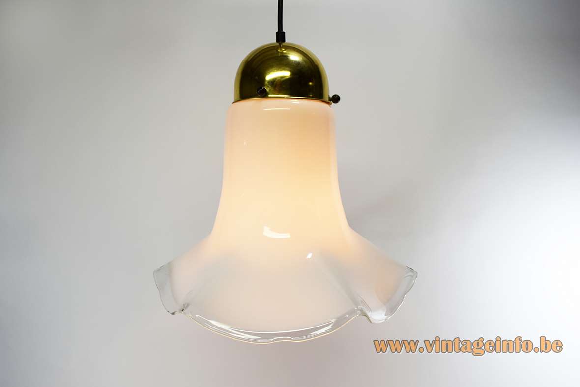 Peill + Putzler petunia pendant lamp clear & white glass flower lampshade petticoat style 1960s 1970s Germany