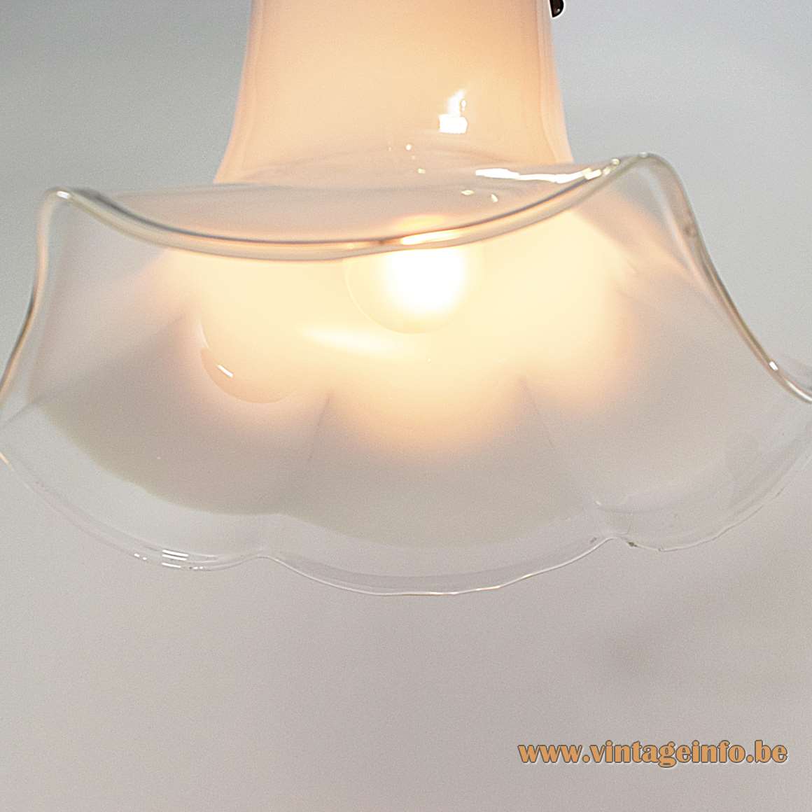 Peill + Putzler Petunia Pendant Lamp hand blown clear and white glass flower petticoat chandelier 1960s 1970s MCM