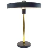 Philips Major desk lamp round base long brass rod mushroom lampshade 1960s 1970s Louis Kalff design