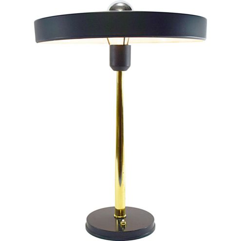 Philips Major desk lamp round base long brass rod mushroom lampshade 1960s 1970s Louis Kalff design