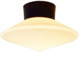 Raak Discus flush mount wall lamp white opal frosted glass disc lampshade black Bakelite 1950s 1960s