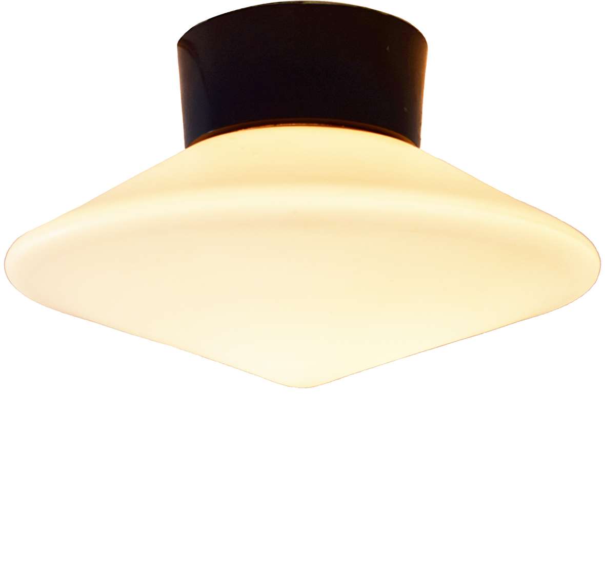 Raak Discus flush mount wall lamp white opal frosted glass disc lampshade black Bakelite 1950s 1960s