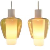 Raak Suomi pendant lamps design: Tapio Wirkkala white opal & yellow translucent iittala glass lampshades 1950s 1960s