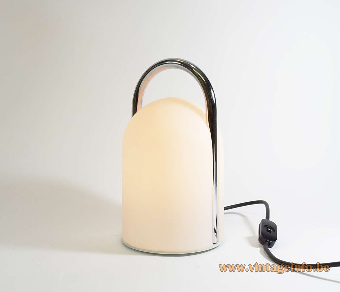 Romolo Lanciani Tender table lamp frosted opal glass lampshade chrome handle Tronconi 1970s design Italyanciani Tender table lamp in frosted opal glass with a chrome handle Tronconi 1970s