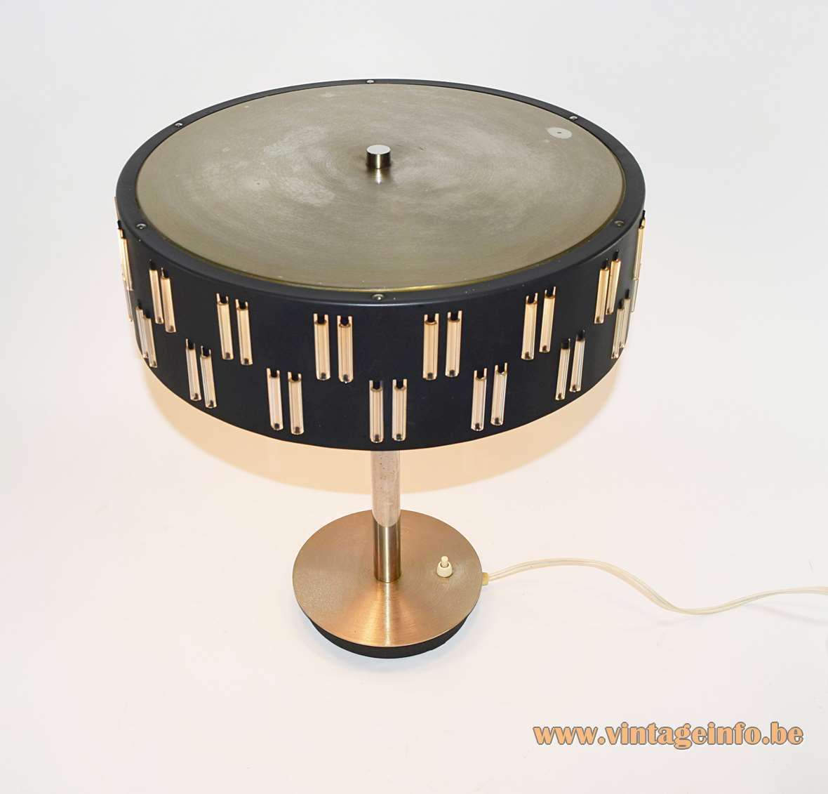 1960s Schmahl & Schulz table lamp black mushroom lampshade small glass rods chrome base design: Petersen Germany
